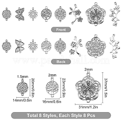 64Pcs 8 Style Tibetan Style Alloy Links Connectors&nbsp;TIBE-SC0001-58