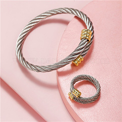 Stainless Steel Wire Twist Bangles & Cuff Rings Sets&nbsp;FS-WG3AC7D-01