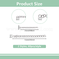 120Pcs 2 Styles 304 Stainless Steel Curb Chains Extender&nbsp;STAS-DC0016-81P