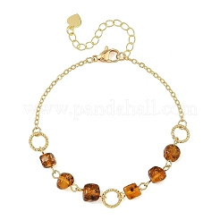 Brass Natural Amber Nuggets Beaded Chain Bracelets for Women&nbsp;BJEW-JB14333