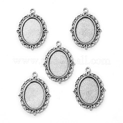Tibetan Style Antique Silver Alloy Flat Oval Pendant Cabochon Settings&nbsp;X-TIBEP-M022-19AS