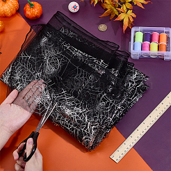Halloween Spider & Spider Web Polyester Gauze Fabric&nbsp;AJEW-WH0314-677B