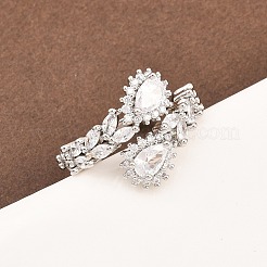 Brass Micro Pave Cubic Zirconia Cuff Rings for Women&nbsp;RJEW-Z113-48P