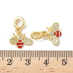 Brass Pave Clear Cubic Zirconia Bee European Dangle Charms&nbsp;KK-K293-73G