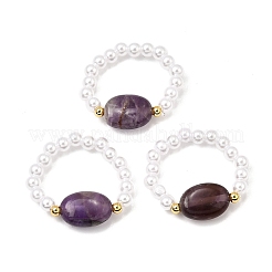 Natural Amethyst Bead Stretch Rings for Women&nbsp;RJEW-JR00914