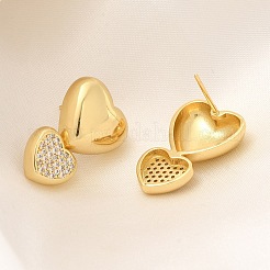 Rack Plating Heart Brass Micro Pave Clear Cubic Zirconia Stud Earrings&nbsp;EJEW-H143-26G