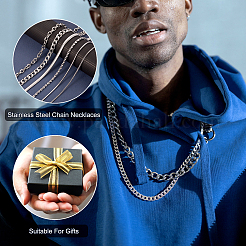 6Pcs 6 Styles Stainless Steel Cable & Snake & Rope & Box Chain Necklaces Set for Men Women&nbsp;NJEW-TA0001-14