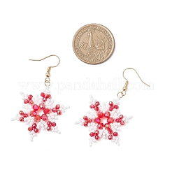 304 Stainless Steel Glass Seed Beads Snowflake Dangle Earrings&nbsp;EJEW-MZ00537-03