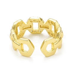 Clear Cubic Zirconia Hollow Out Octagon Open Cuff Ring&nbsp;RJEW-C047-01G