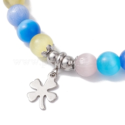 Cat Eye Beads Charm Stretch Bracelets&nbsp;BJEW-JB12464-03