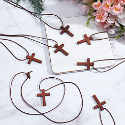 36Pcs Wood Cross Pendant Adjustable Waxed Polyester Cord Necklaces&nbsp;NJEW-DR00023