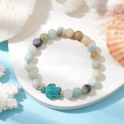 Round Natuarl Flower Amazonite Beaded Stretch Bracelets&nbsp;BJEW-JB10269-02