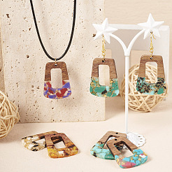 16Pcs 8 Colors Transparent Resin & Walnut Wood Pendants&nbsp;RESI-TA0001-97