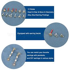 48Pcs Heart & Star & Moon & Geometry Alloy Stud Earring Findings&nbsp;PALLOY-PH0001-83LG
