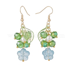 5 Pairs 5 Color Acrylic & Glass Pearl Flower of Life Dangle Earrings&nbsp;EJEW-JE05098