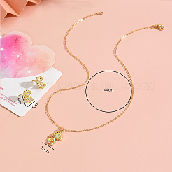 Brass Pave Cubic Zirconia Stud Earrings & Pendant Necklaces Sets for Women Golden&nbsp;LS-GL8685-3
