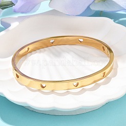 Hollow Heart 304 Stainless Steel Bangles for Women&nbsp;BJEW-Z092-11G