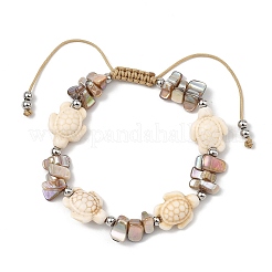 2Pcs 2 Styles Natural Freshwater Shell & Synthetic Turquoise Braided Bead Bracelets&nbsp;BJEW-JB13867