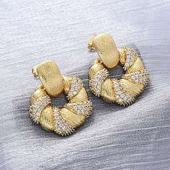 Flower Brass Micro Pave Cubic Zirconia Stud Earrings&nbsp;EJEW-R025-07G