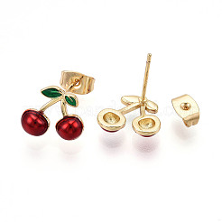 Brass Enamel Stud Earrings&nbsp;EJEW-G430-06C-G