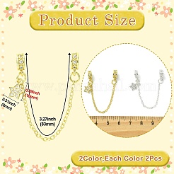4Pcs 2 Colors Brass Pave Clear Cubic Zirconia European Safety Chains with Charms&nbsp;KK-CJ0003-86