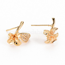 Brass Micro Pave Clear Cubic Zirconia Earring Findings&nbsp;KK-S356-257-NF