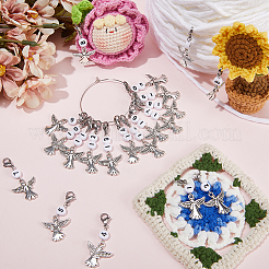 20Pcs Number Acrylic Beaded Pendant Locking Stitch Markers with Alloy Angel&nbsp;HJEW-SC00043