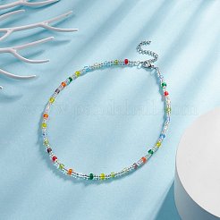 Glass Seed Beaded Necklace for Women&nbsp;NJEW-JN04276
