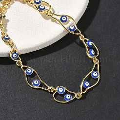 Brass Enamel Flat Round Evil Eye Link Chain Bracelets for Women&nbsp;BJEW-G764-01G-05