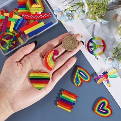 22Pcs 11 Styles Rainbow Color Printed Acrylic Pendants&nbsp;OACR-CA0001-21