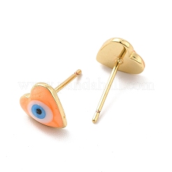 Enamel Heart with Evil Eye Stud Earrings&nbsp;EJEW-P210-05G-02