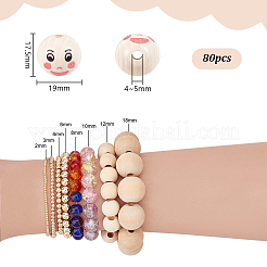 80Pcs Printed Wood European Beads&nbsp;WOOD-PH0002-82