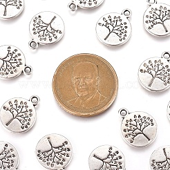 Flat Round with Tree Tibetan Style Alloy Pendants&nbsp;X-TIBEP-R338-10AS-NR
