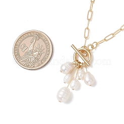 Natural Pearl Rice Beads Tassel Pendant OT Necklaces with Brass Paperclip Chains&nbsp;NJEW-JN05941
