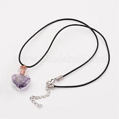 Glass Wishing Bottle Leather Cord Pendant Necklaces&nbsp;NJEW-JN01616