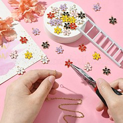 30Pcs 6 Colors Flower Alloy Enamel Pendants&nbsp;ENAM-CJ0006-22