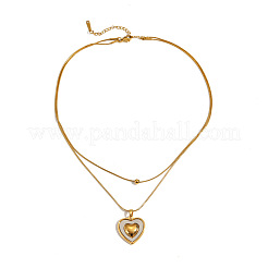 304 Stainless Steel Natural White Shell Heart Pendant Double Layer Necklaces for Women&nbsp;WG85E59-02