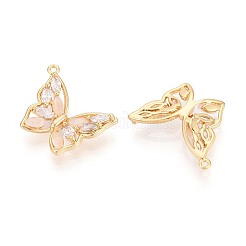 Brass Pave Clear Cubic Zirconia and Cat's Eye Pendants&nbsp;KK-T074-122G