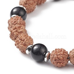 Natural Black Agate(Dyed) & Rudraksha & Synthetic Turquoise(Dyed) Stretch Bracelet&nbsp;BJEW-TA00187-02