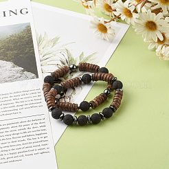 Natural Coconut Rondelle Beads Stretch Bracelets Set for Men Women&nbsp;BJEW-JB06771