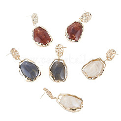 3 Piars 3 Colors Oval with Flat Round Alloy Resin Dangle Stud Earrings&nbsp;EJEW-TA0001-84