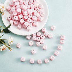 20Pcs Pink Cube Letter Silicone Beads 12x12x12mm Square Dice Alphabet Beads with 2mm Hole Spacer Loose Letter Beads for Bracelet Necklace Jewelry Making&nbsp;JX435R