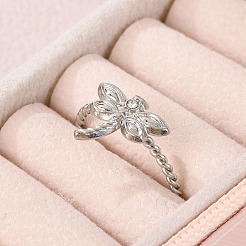 304 Stainless Steel Crystal Rhinestone Cuff Rings for Women&nbsp;RJEW-G338-02P