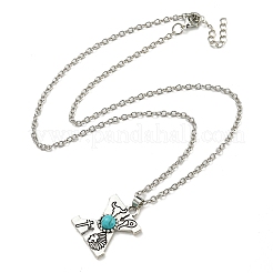 Letter A~Z Antique Silver Plated Alloy with Synthetic Turquoise Pendant Necklaces&nbsp;NJEW-G080-01X