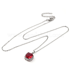Square Brass Pave Cubic Zirconia Pendant Necklaces for Women&nbsp;NJEW-G156-02P-09