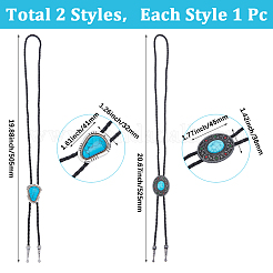 2Pcs 2 Styles Alloy & Synthetic Turquoise Oval Triangle Pendant Boho Tie Lariat Necklaces&nbsp;NJEW-GF0001-18