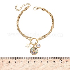 3Pcs 3 Colors 304 Stainless Steel Pave Natural Paua Shell & 201 Stainless Steel Star & Cubic Zirconia Charm Bracelets&nbsp;BJEW-JB13505