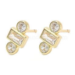 Rectangle with Flat Round Brass Micro Pave Clear Cubic Zirconia Stud Earrings&nbsp;EJEW-G452-12G