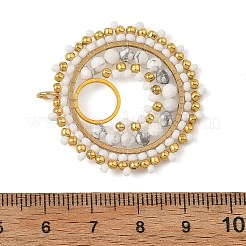304 Stainless Steel & Brass & Natural Howlite & TOHO Glass Seed Beaded Pendants&nbsp;PALLOY-MZ01379-02