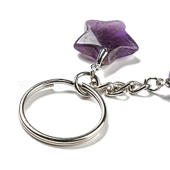 Reiki Natural Amethyst Moon & Star Pendant Keychains&nbsp;KEYC-P015-02P-02